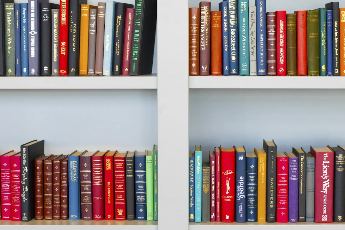Books arranged on a shelf