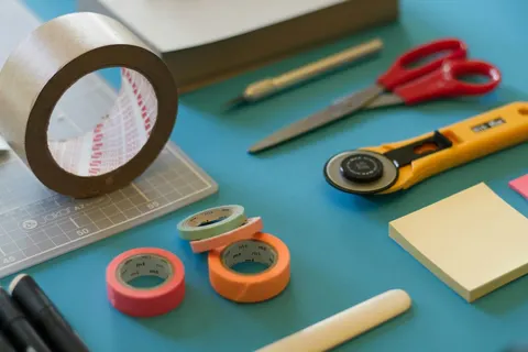 Creative materials and objects on a desk