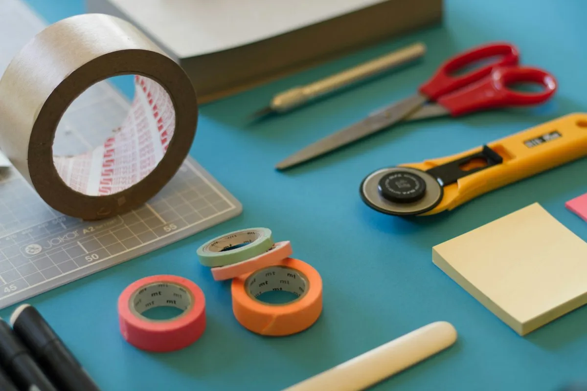 Creative materials and objects on a desk