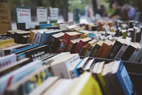 A collection of books and paper objects