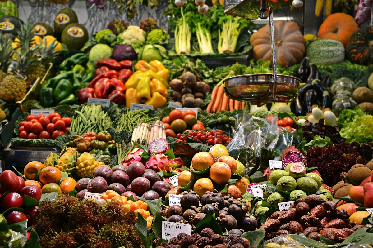 Fresh produce arranged at a market